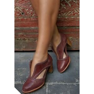 NWOT Elf Spirit Walker Heeled Booties Size 9 Braided Leather Brown Burgundy Boho